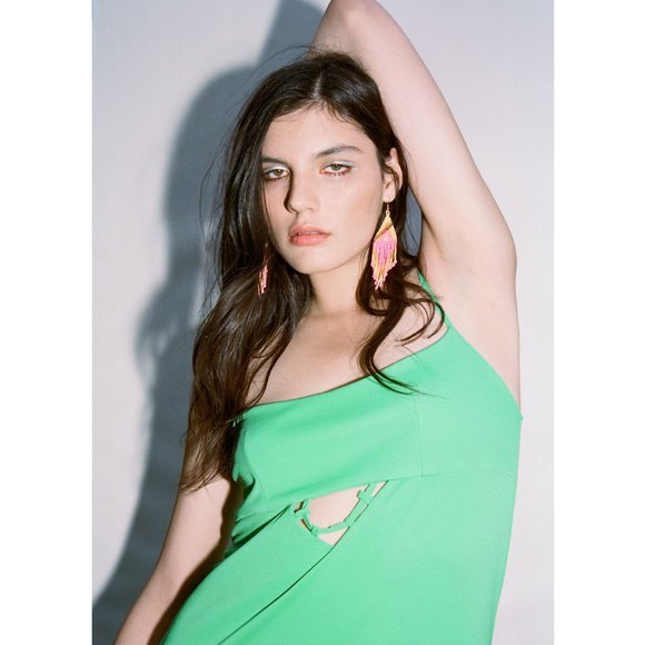 NEW Zara Stretch Knit Cutout Detail Long Maxi Slip Dress Size L Emerald Green - Picture 7 of 11